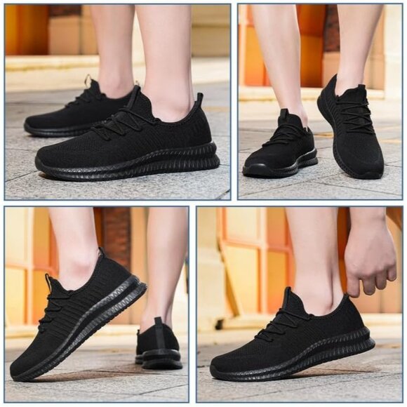 🆕Men All Black Mesh Running Shoes Slip-On Casual Lightweight Athletic Sneakers - Picture 6 of 7